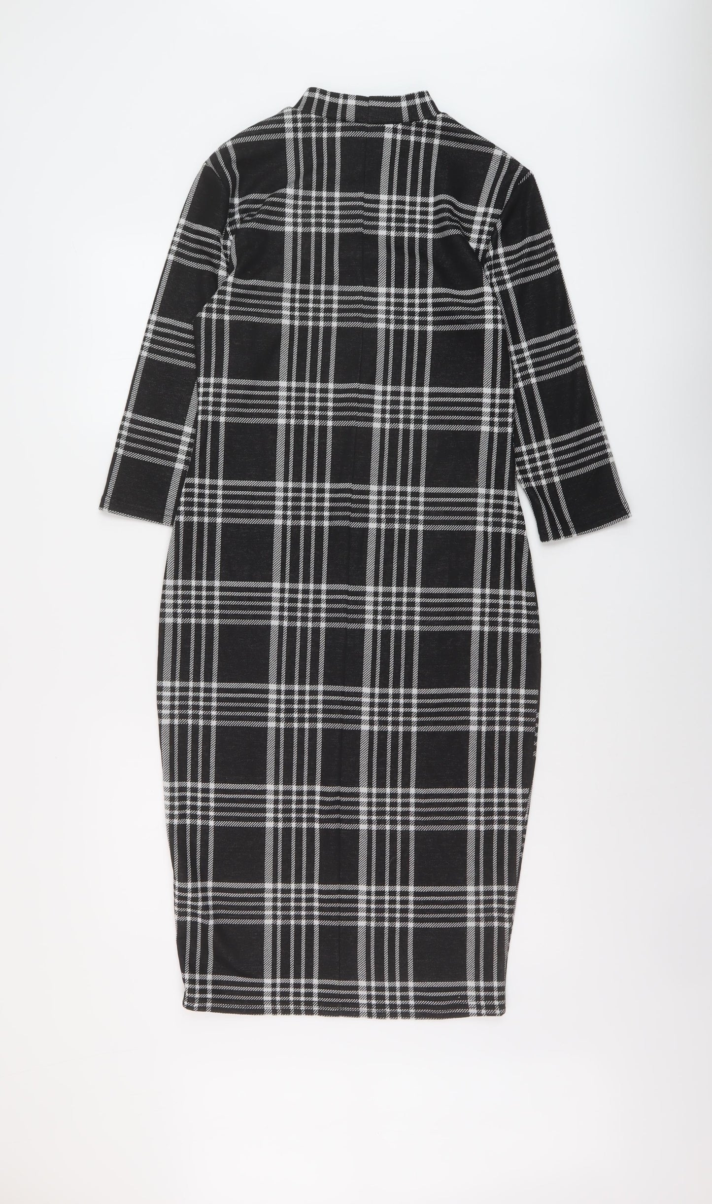 New Loo Womens Black Plaid Polyester Bodycon Size 12 Mock Neck Pullover