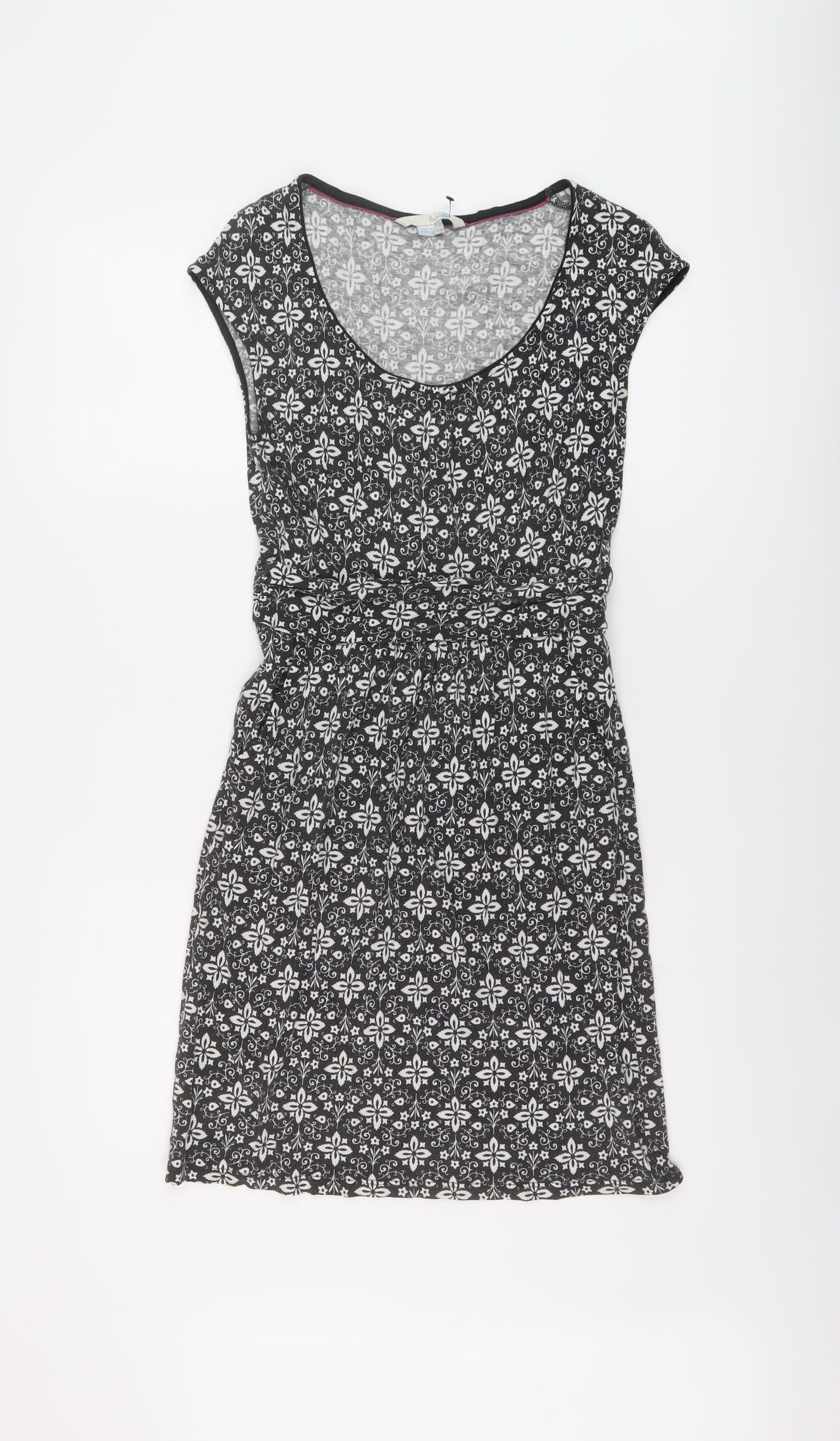 Boden Womens Black Geometric Modal A-Line Size 8 Scoop Neck Pullover