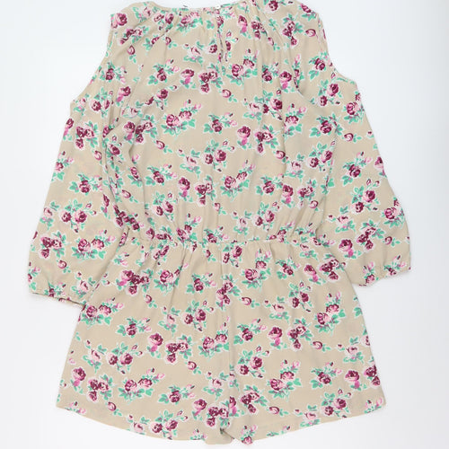 DR2 Womens Beige Floral Polyester Playsuit One-Piece Size M Tie