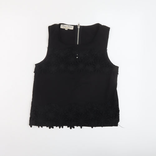 Parisian Collection Womens Black Polyester Basic Tank Size 10 Round Neck
