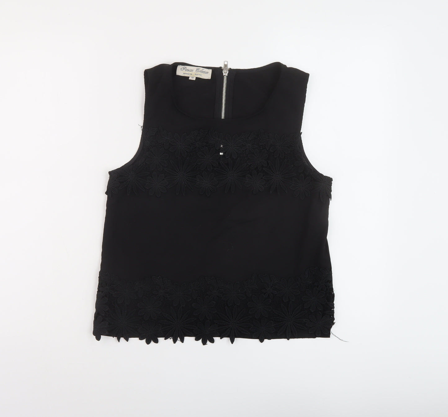 Parisian Collection Womens Black Polyester Basic Tank Size 10 Round Neck