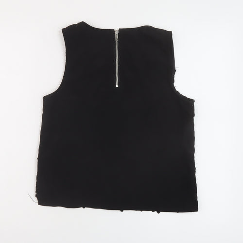Parisian Collection Womens Black Polyester Basic Tank Size 10 Round Neck