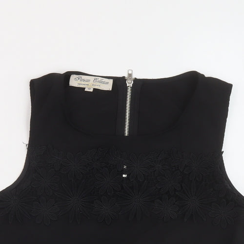 Parisian Collection Womens Black Polyester Basic Tank Size 10 Round Neck
