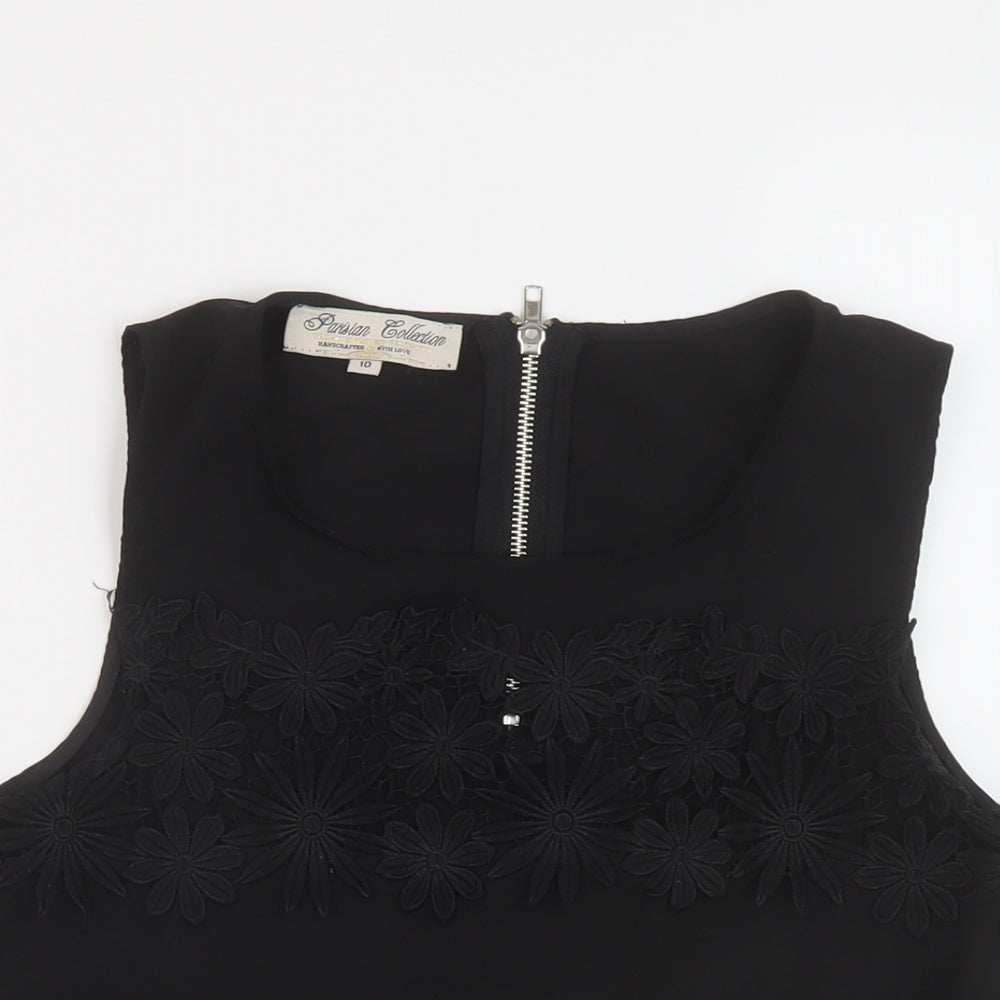 Parisian Collection Womens Black Polyester Basic Tank Size 10 Round Neck