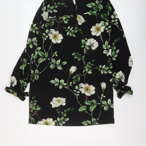 H&M Womens Black Floral Polyester A-Line Size 6 Round Neck Button