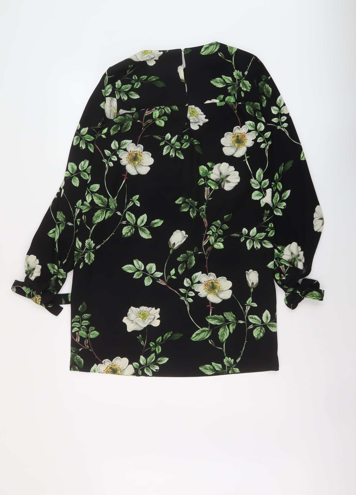 H&M Womens Black Floral Polyester A-Line Size 6 Round Neck Button