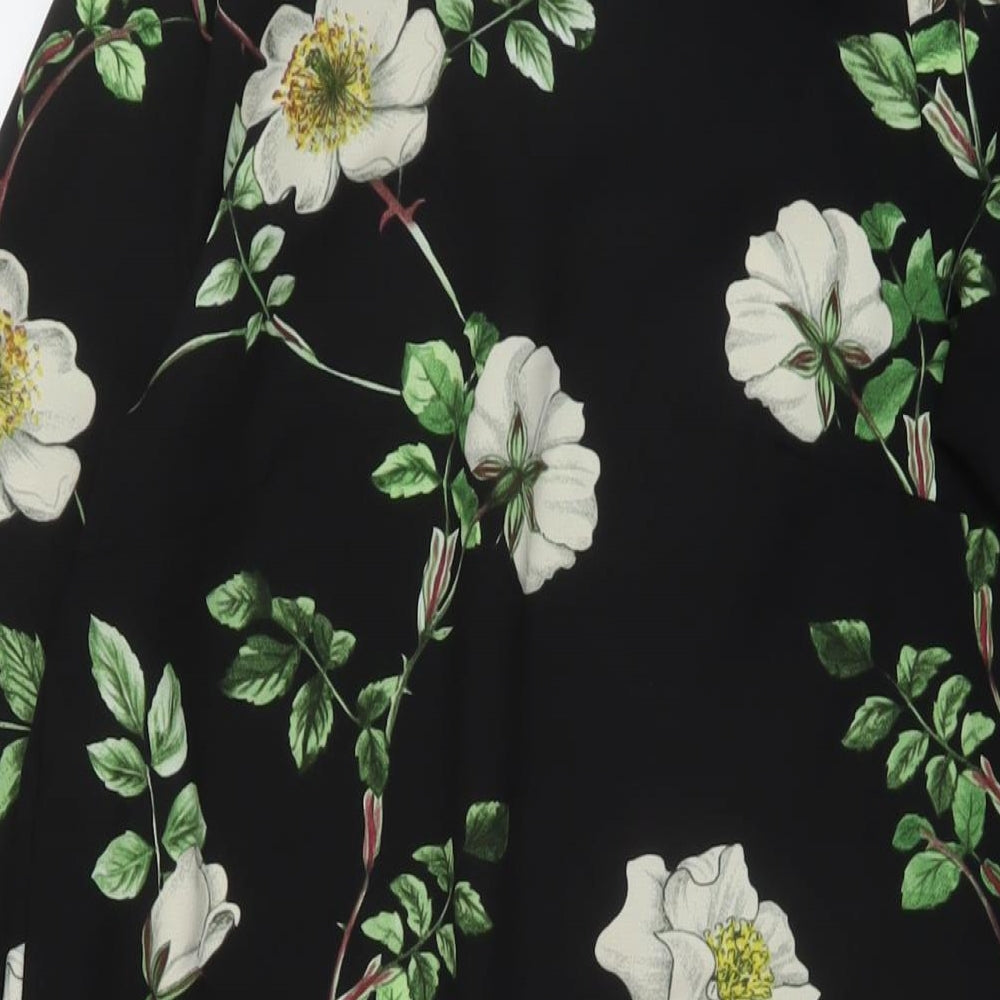 H&M Womens Black Floral Polyester A-Line Size 6 Round Neck Button