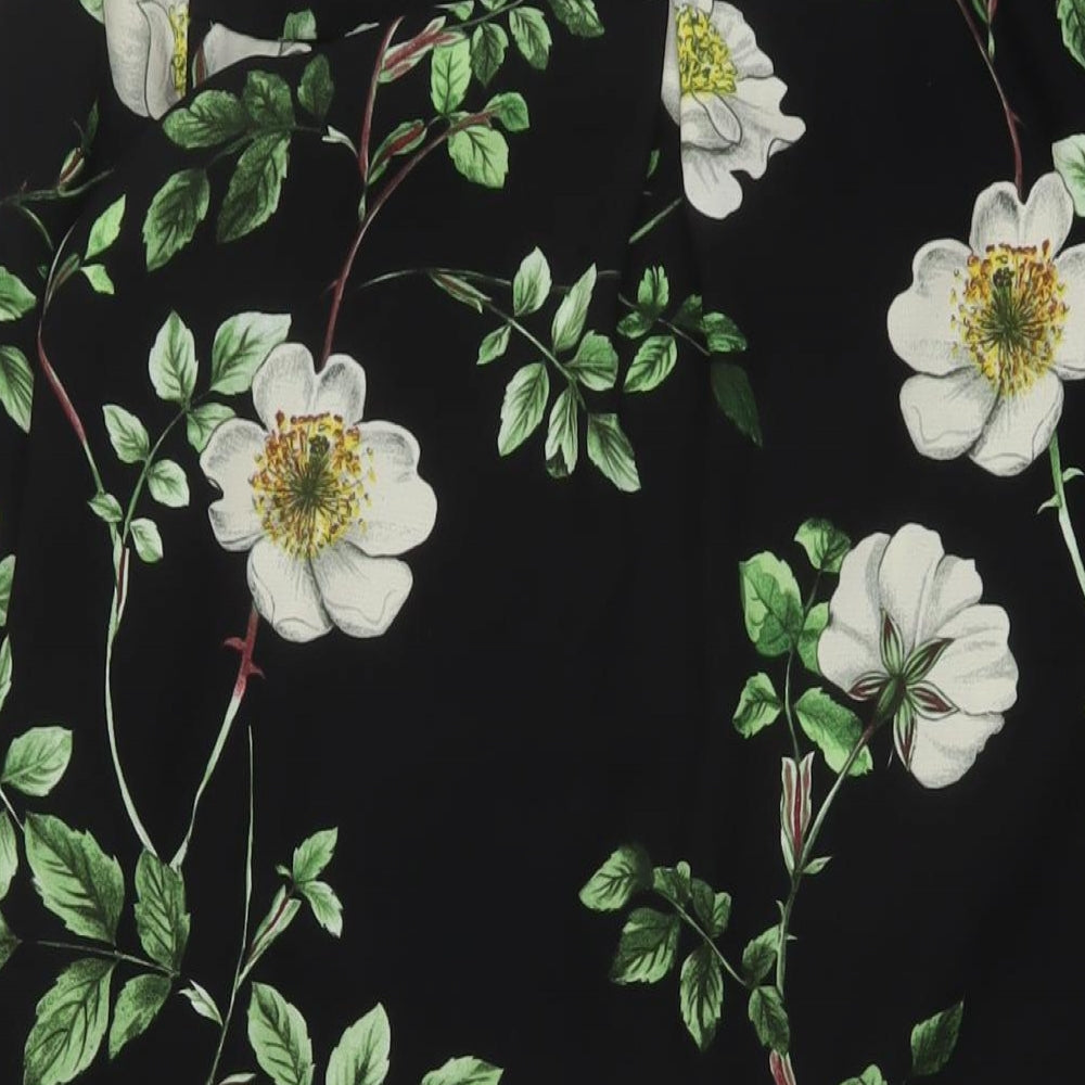 H&M Womens Black Floral Polyester A-Line Size 6 Round Neck Button