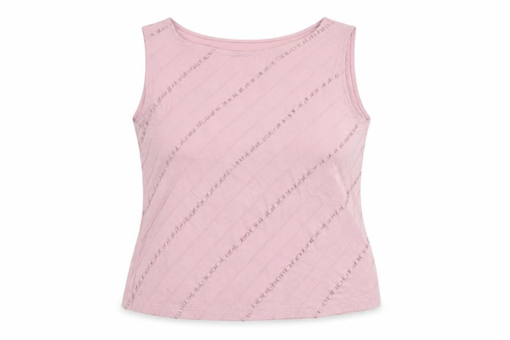 Front view of Marks & Spencer women’s pink polyester basic tank, size UK 20, round neck