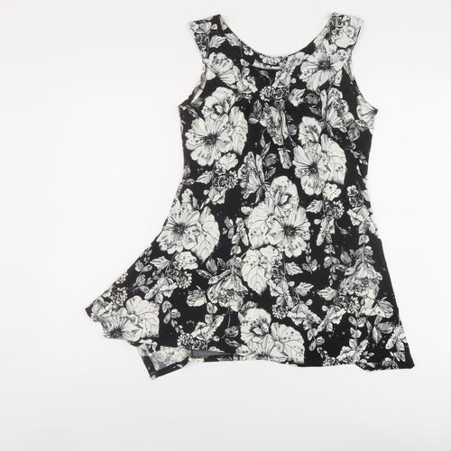 Saloos Womens Black Floral Polyester Basic T-Shirt Size 12 Round Neck