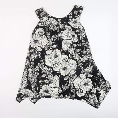 Saloos Womens Black Floral Polyester Basic T-Shirt Size 12 Round Neck