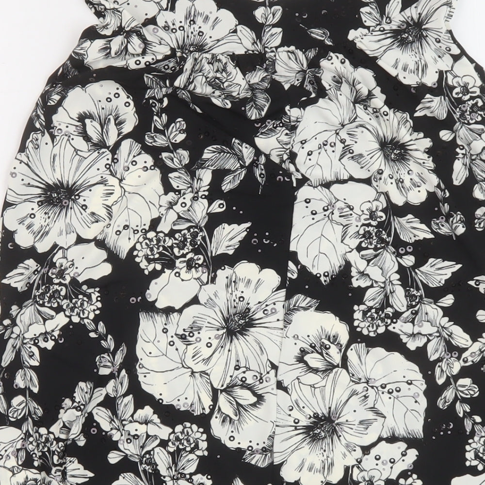 Saloos Womens Black Floral Polyester Basic T-Shirt Size 12 Round Neck