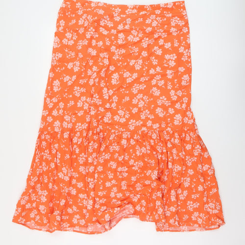 Marks and Spencer Womens Orange Geometric Viscose A-Line Skirt Size 16 Zip