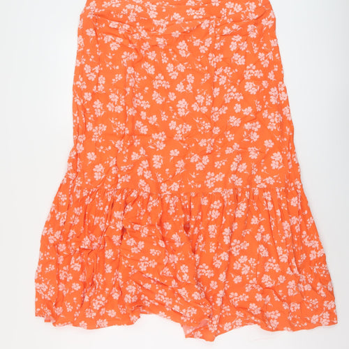 Marks and Spencer Womens Orange Geometric Viscose A-Line Skirt Size 16 Zip