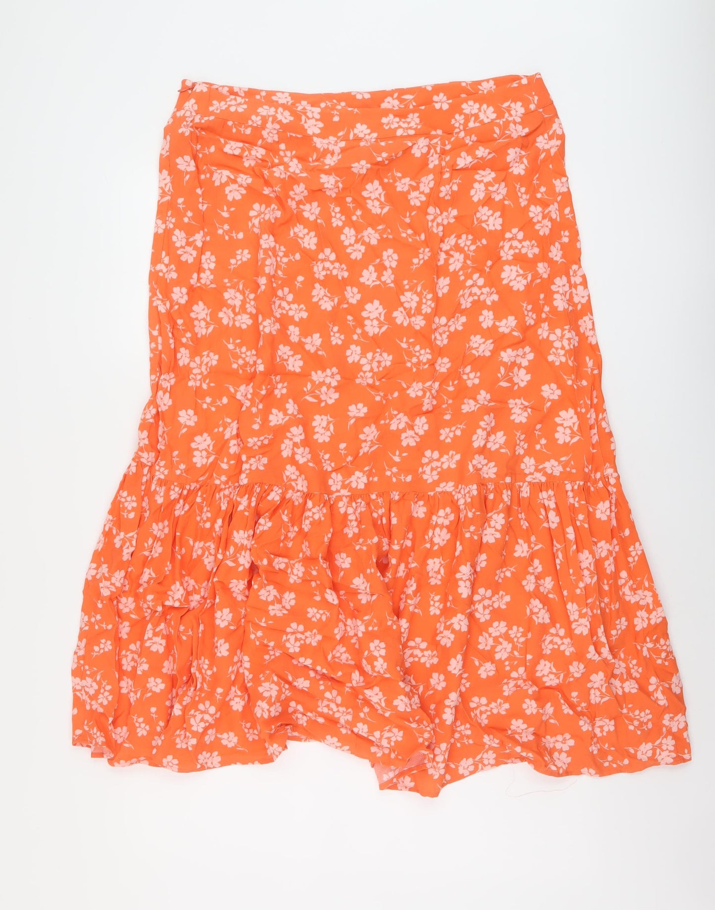 Marks and Spencer Womens Orange Geometric Viscose A-Line Skirt Size 16 Zip