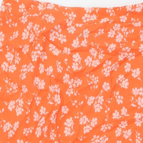 Marks and Spencer Womens Orange Geometric Viscose A-Line Skirt Size 16 Zip