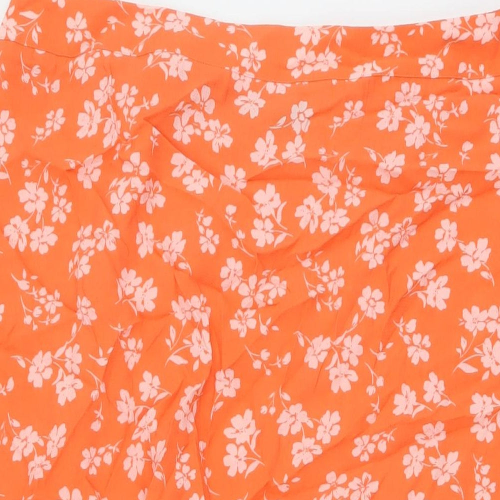 Marks and Spencer Womens Orange Geometric Viscose A-Line Skirt Size 16 Zip