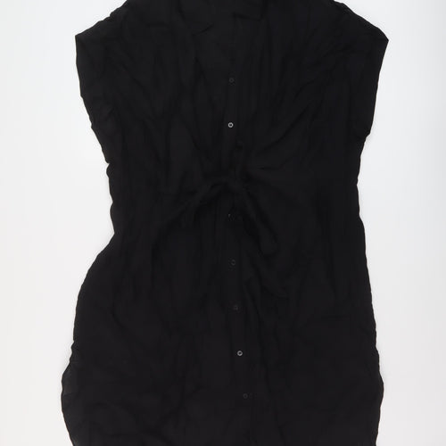 H&M Womens Black Viscose A-Line Size M Collared Button