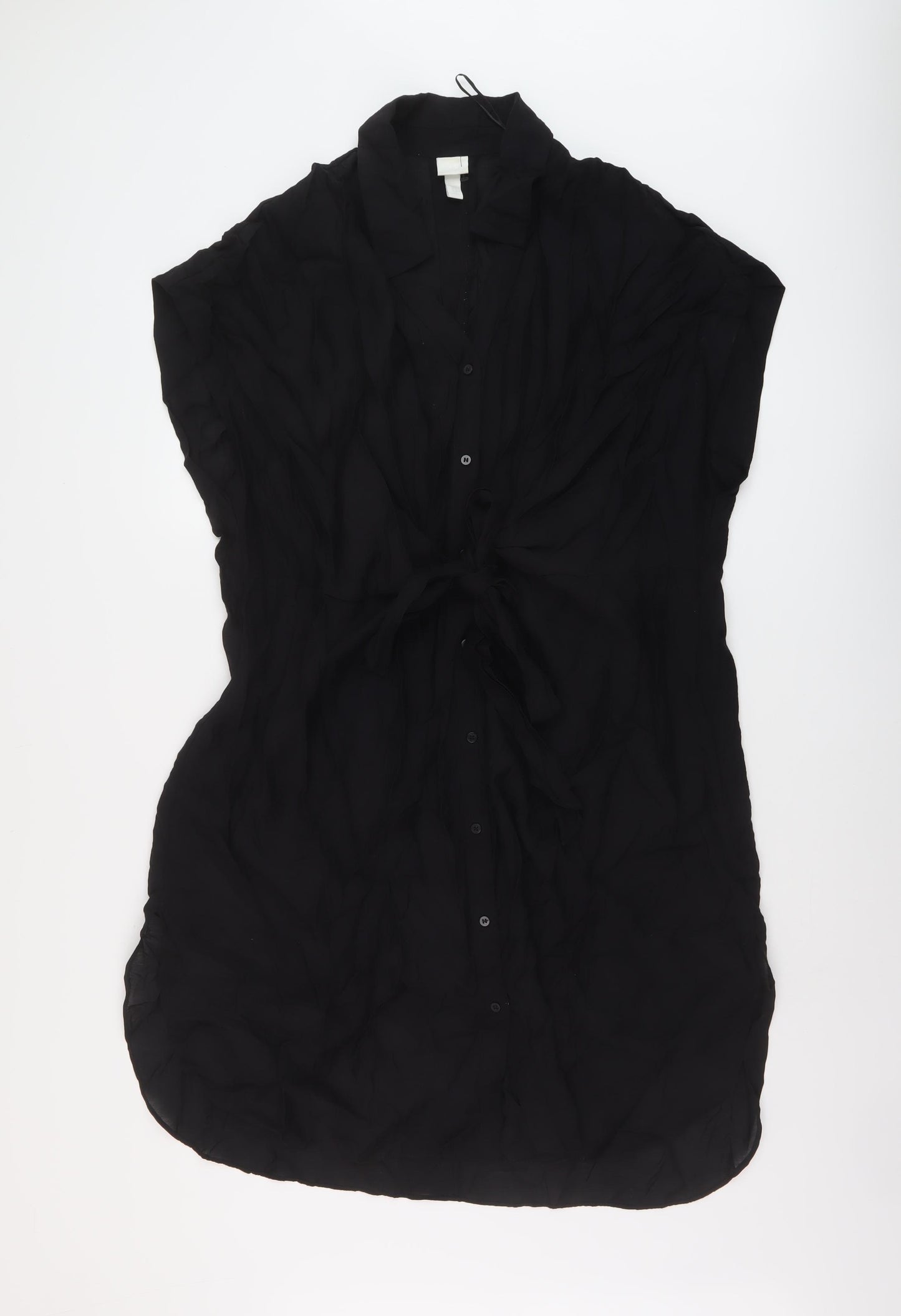 H&M Womens Black Viscose A-Line Size M Collared Button