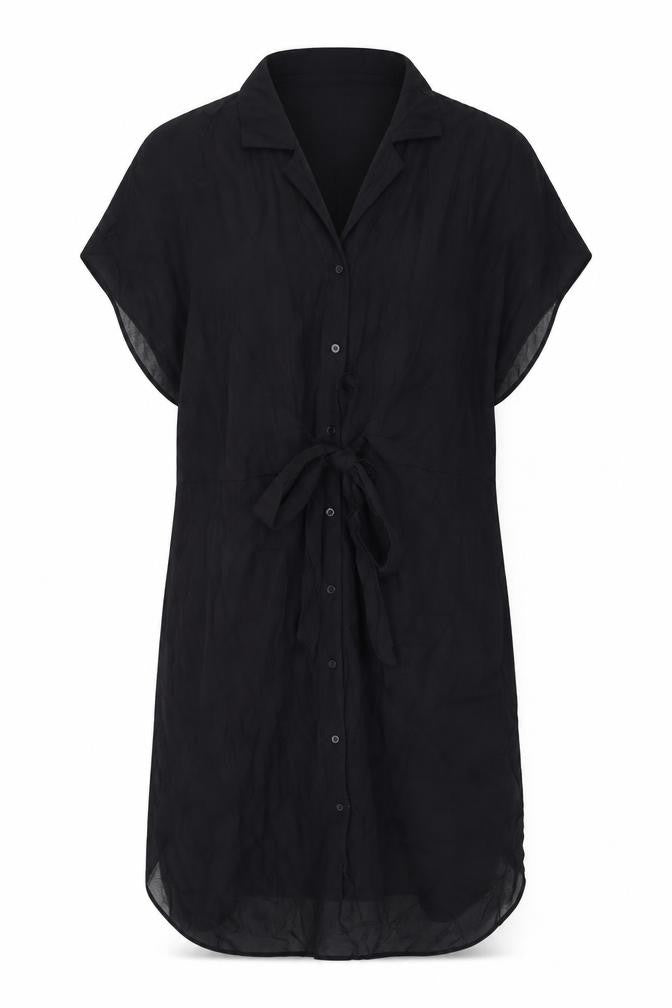 Front view of H&M women’s black viscose a-line, size M, collared button