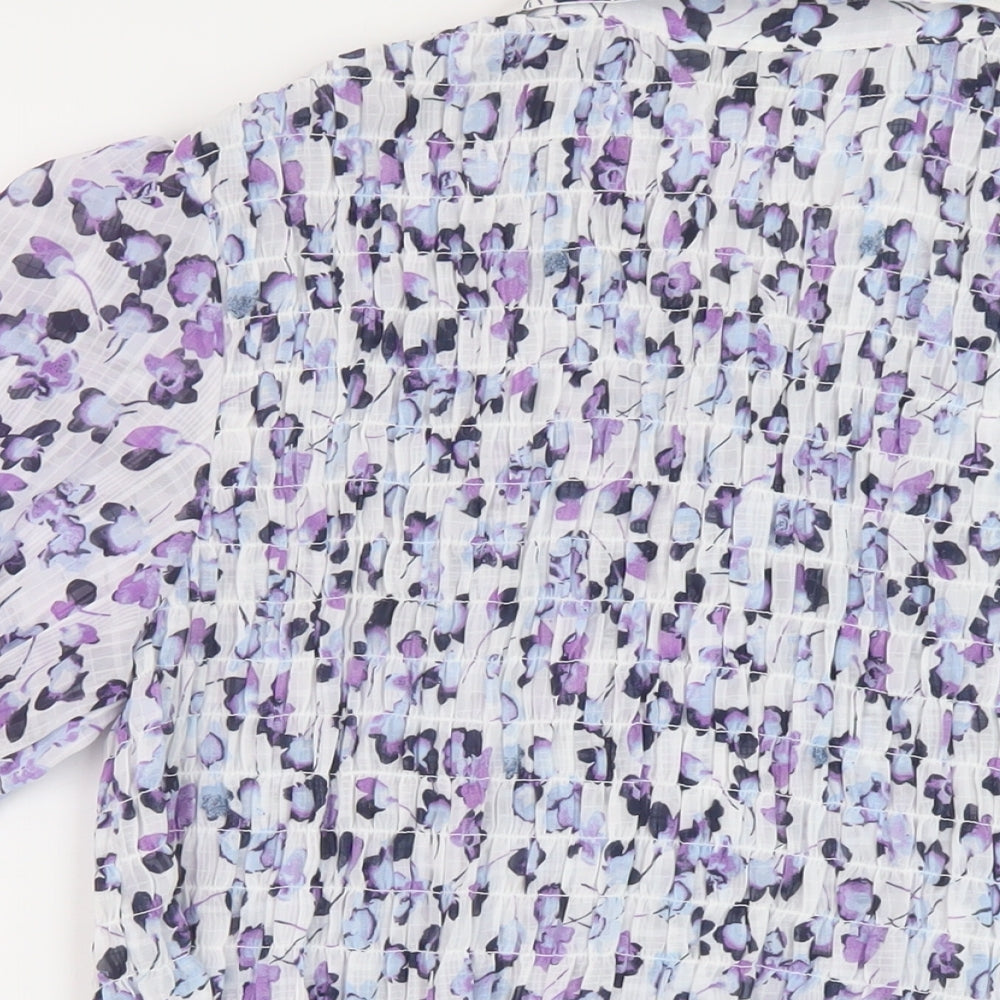 Marks and Spencer Womens Blue Floral Polyester Basic Blouse Size 14 Collared