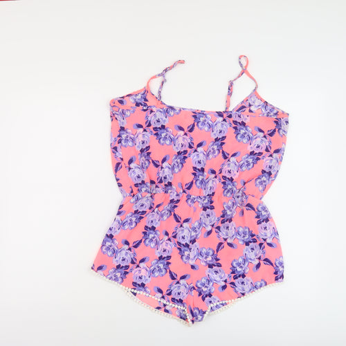 New Look Womens Pink Floral Polyester Playsuit One-Piece Size M Pullover
