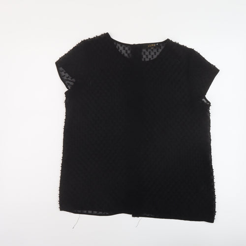 Luxe Womens Black Polyester Basic Blouse Size 14 Round Neck
