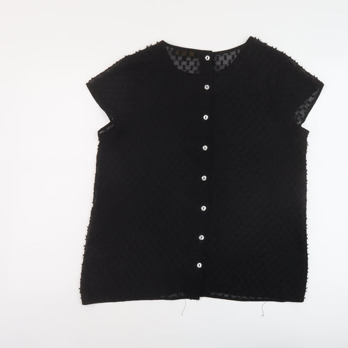 Luxe Womens Black Polyester Basic Blouse Size 14 Round Neck