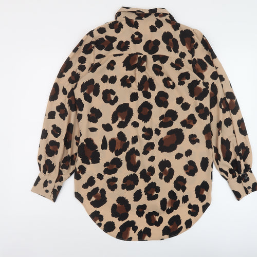 New Look Womens Brown Animal Print Polyester Basic Blouse Size 10 Collared