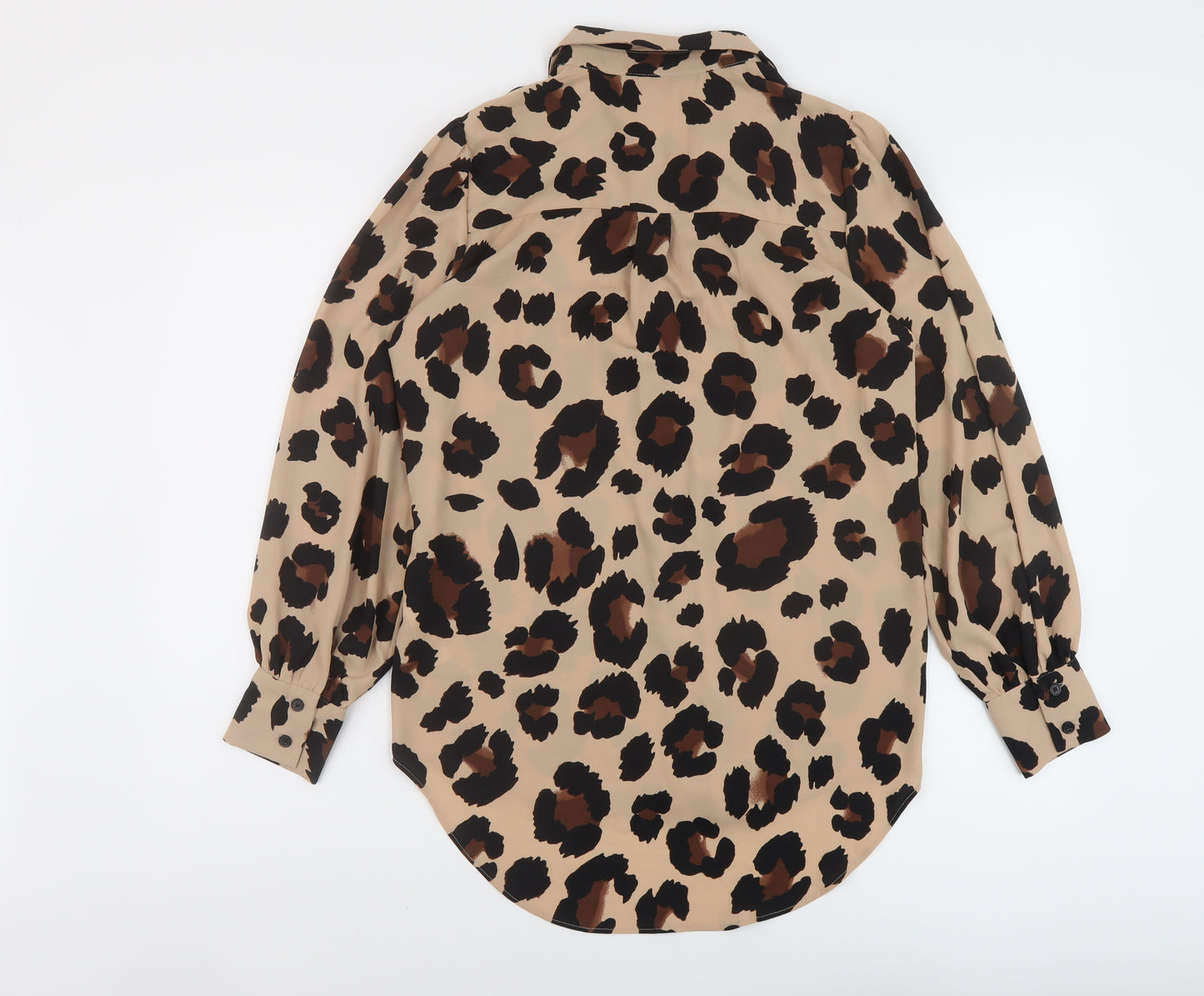 New Look Womens Brown Animal Print Polyester Basic Blouse Size 10 Collared