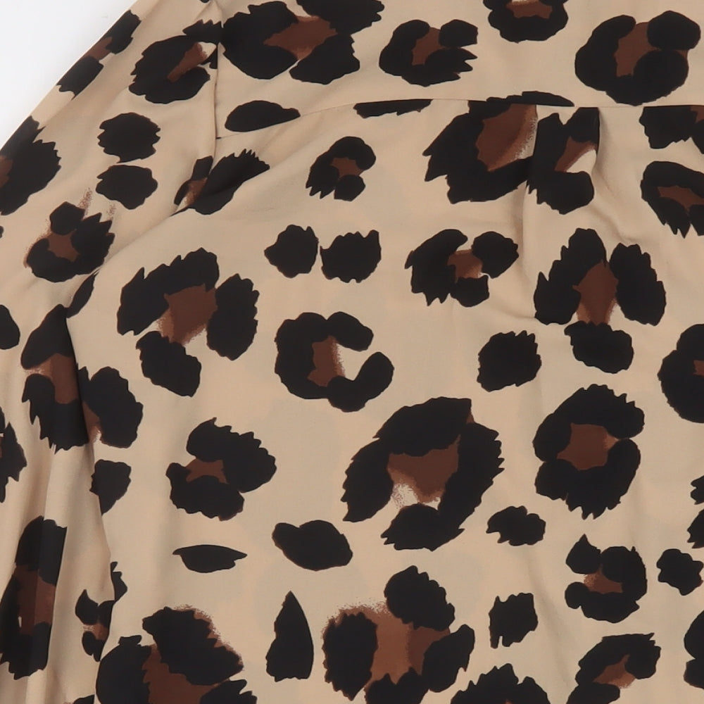 New Look Womens Brown Animal Print Polyester Basic Blouse Size 10 Collared