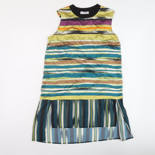 Per Una Womens Multicoloured Striped Viscose Tunic Tank Size 10 Crew Neck