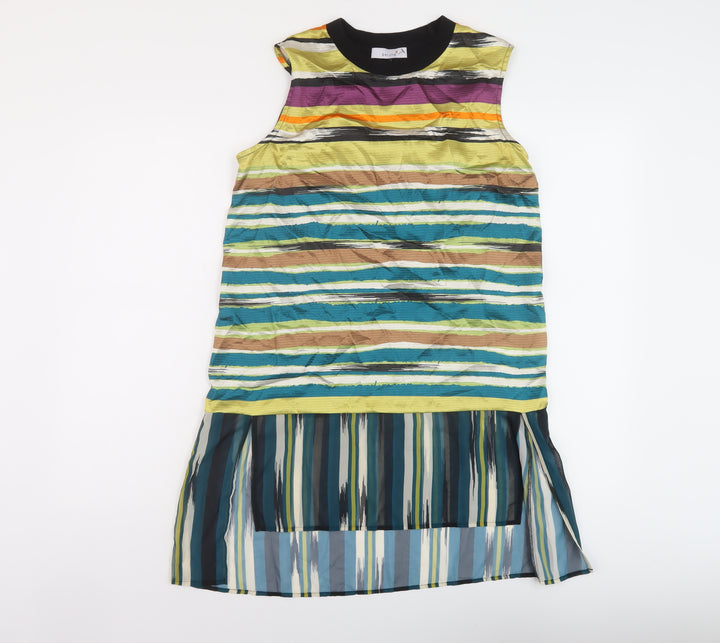Per Una Womens Multicoloured Striped Viscose Tunic Tank Size 10 Crew Neck