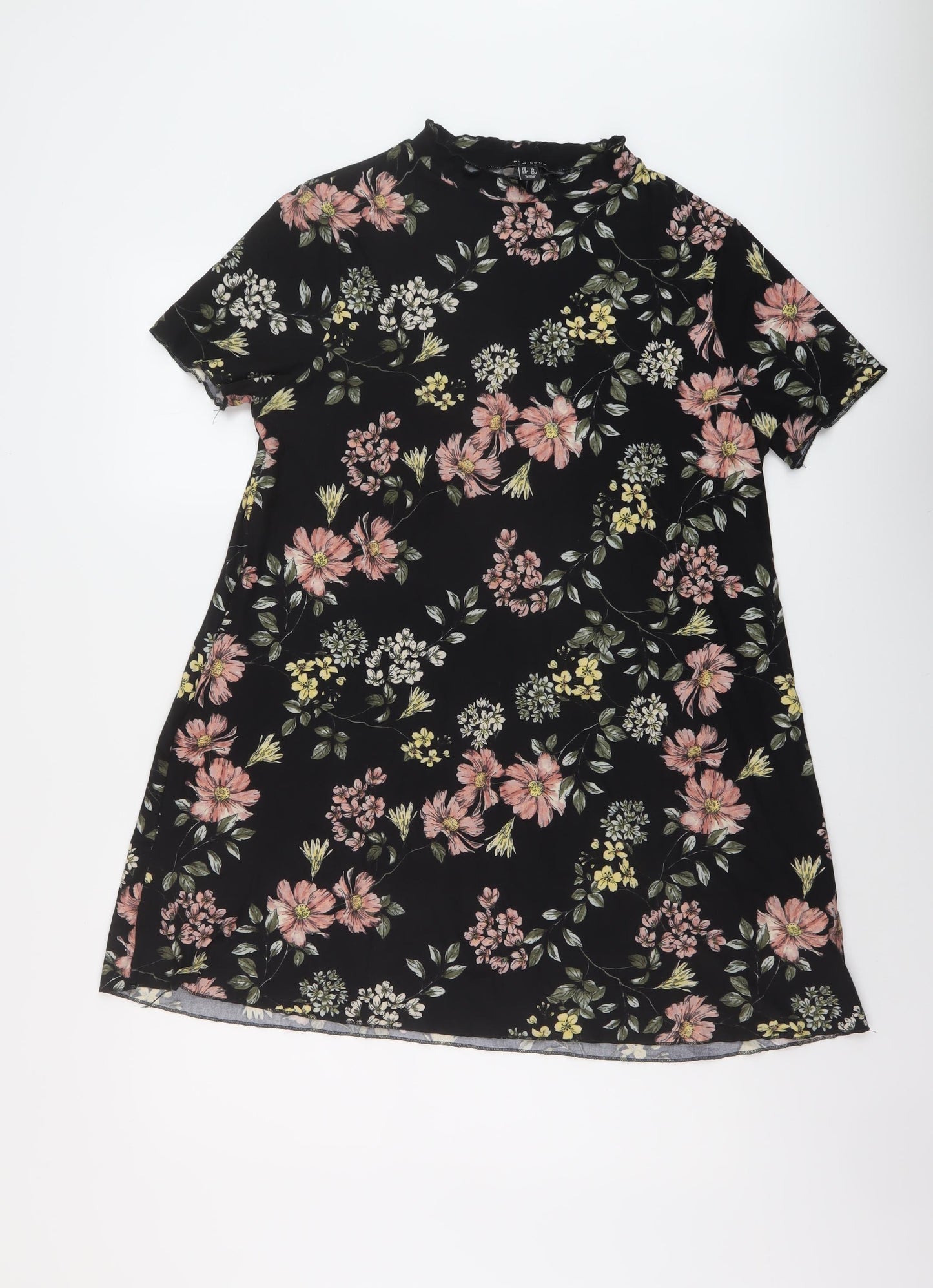 New Look Womens Black Floral Polyester A-Line Size 14 Mock Neck Pullover