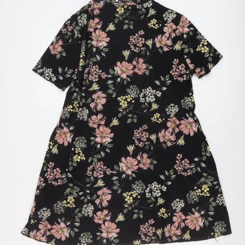 New Look Womens Black Floral Polyester A-Line Size 14 Mock Neck Pullover