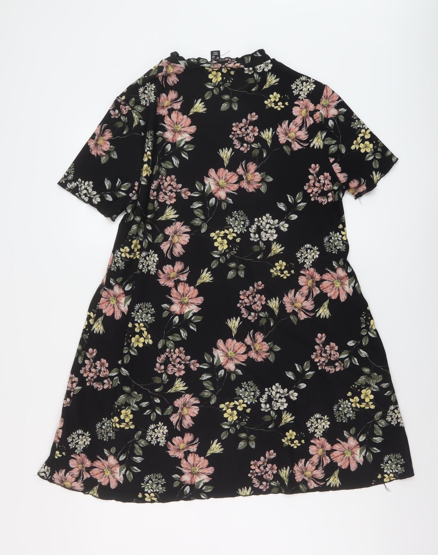 New Look Womens Black Floral Polyester A-Line Size 14 Mock Neck Pullover