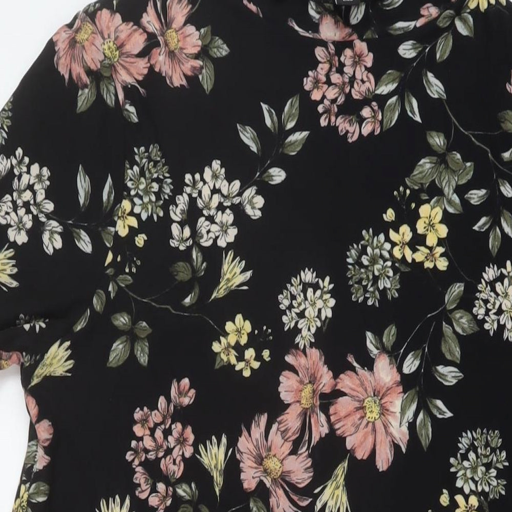 New Look Womens Black Floral Polyester A-Line Size 14 Mock Neck Pullover