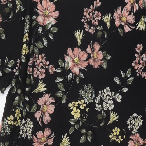 New Look Womens Black Floral Polyester A-Line Size 14 Mock Neck Pullover