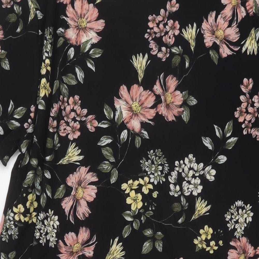 New Look Womens Black Floral Polyester A-Line Size 14 Mock Neck Pullover