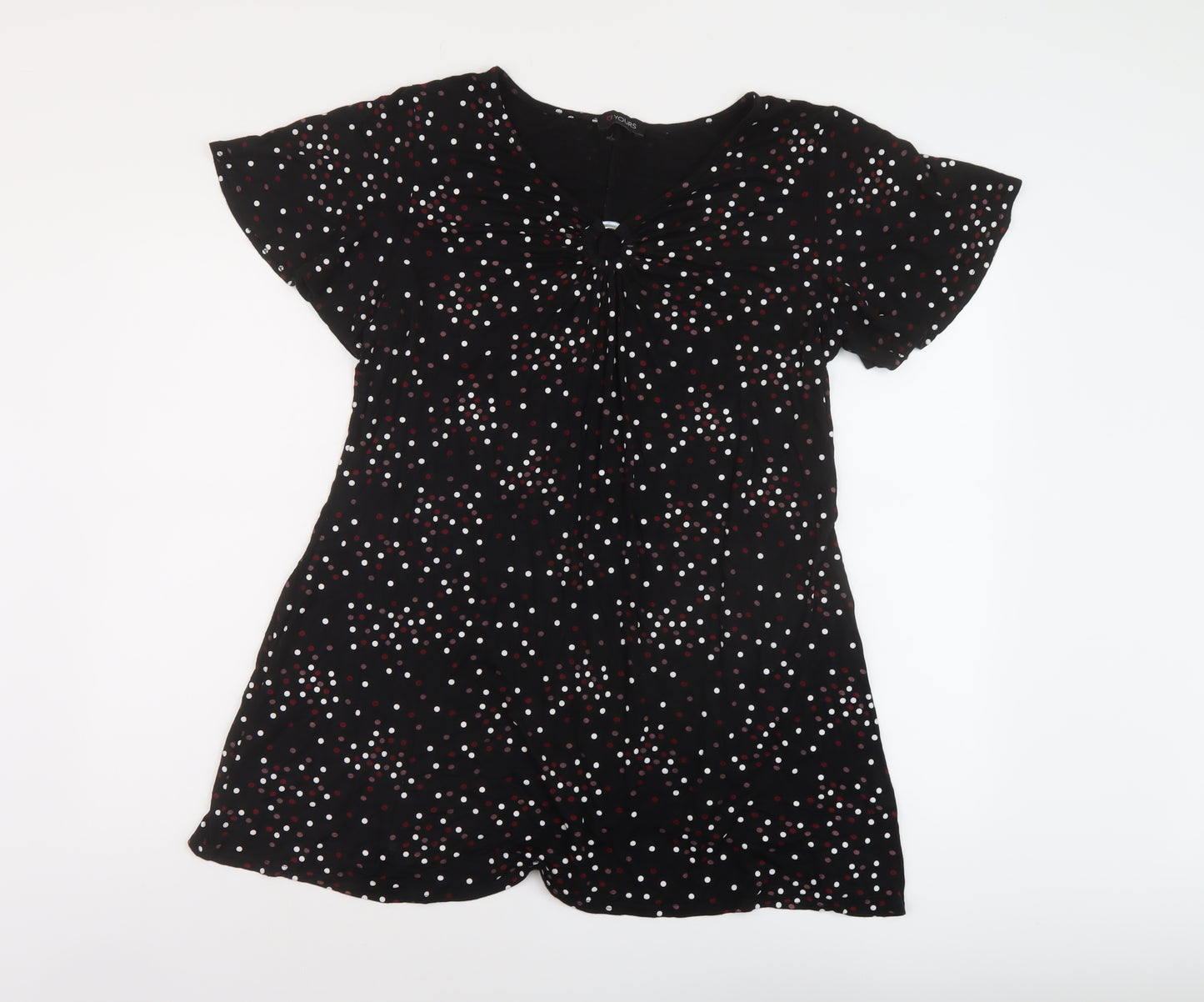 Yours Womens Black Polka Dot Viscose Basic T-Shirt Size 16 V-Neck