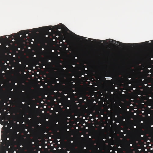 Yours Womens Black Polka Dot Viscose Basic T-Shirt Size 16 V-Neck