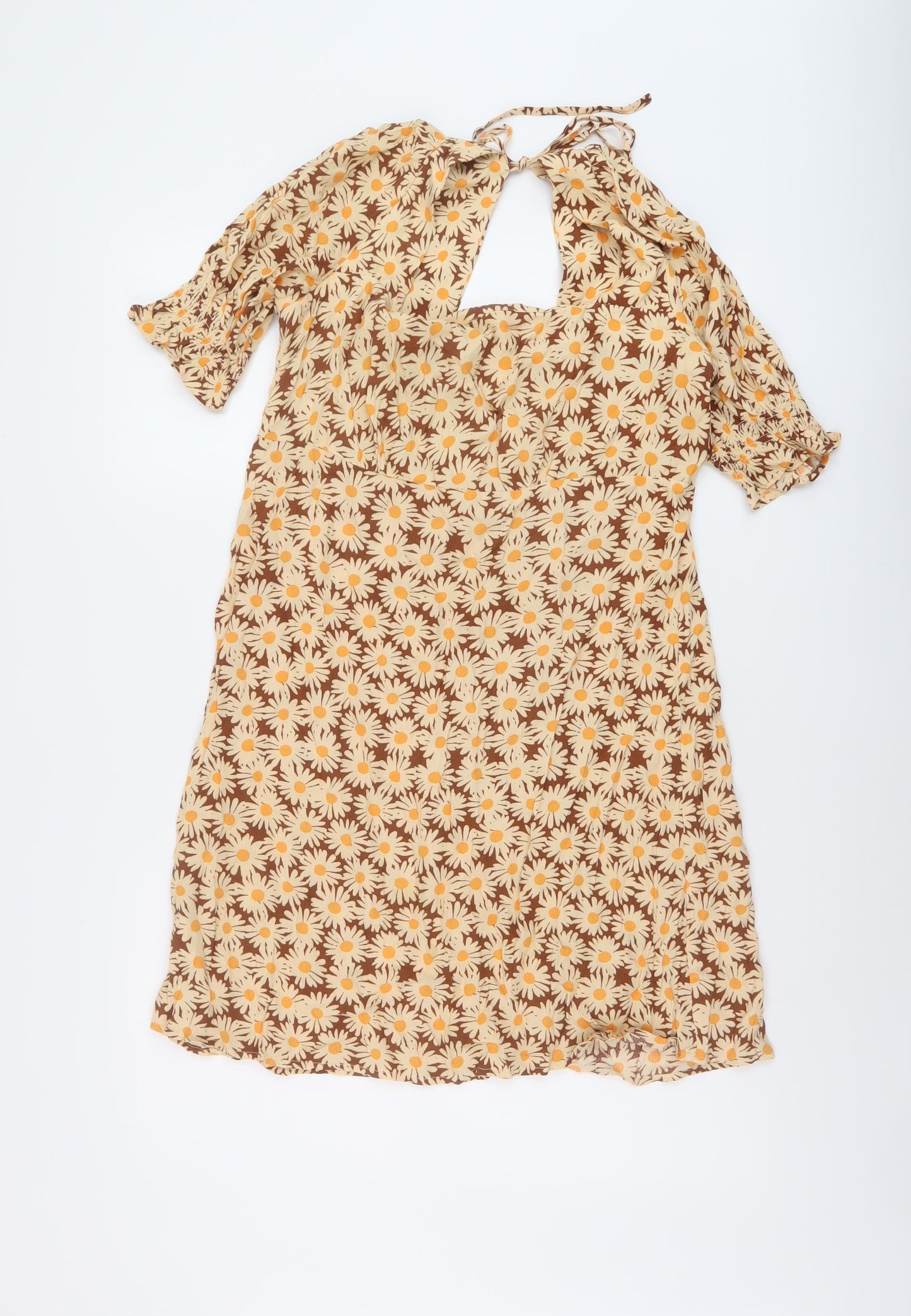 Mango Womens Beige Geometric Viscose A-Line Size L Square Neck Tie