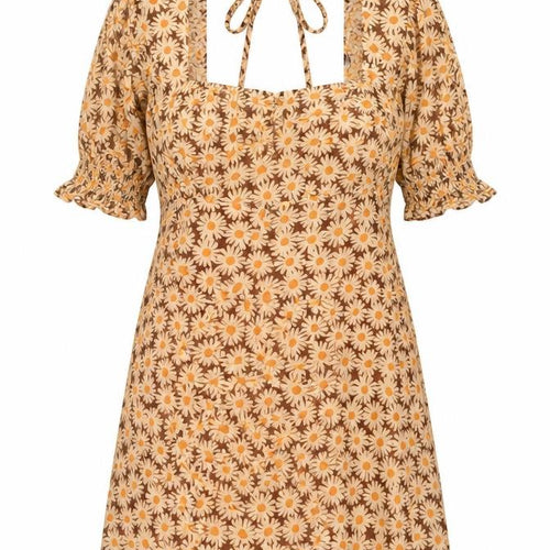 Mango Womens Beige Geometric Viscose A-Line Size L Square Neck Tie