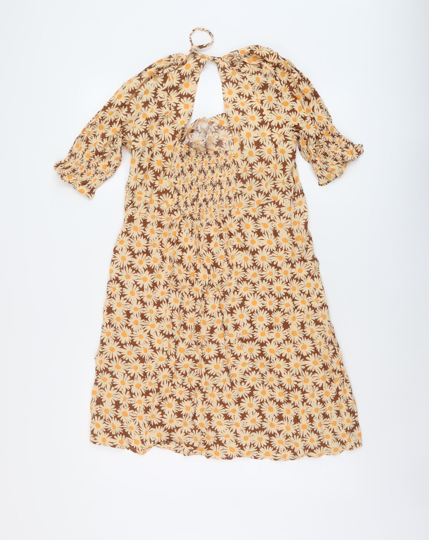 Mango Womens Beige Geometric Viscose A-Line Size L Square Neck Tie