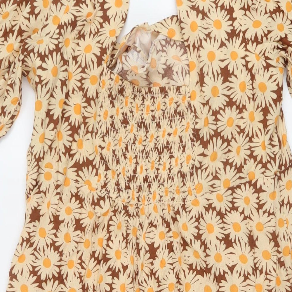 Mango Womens Beige Geometric Viscose A-Line Size L Square Neck Tie