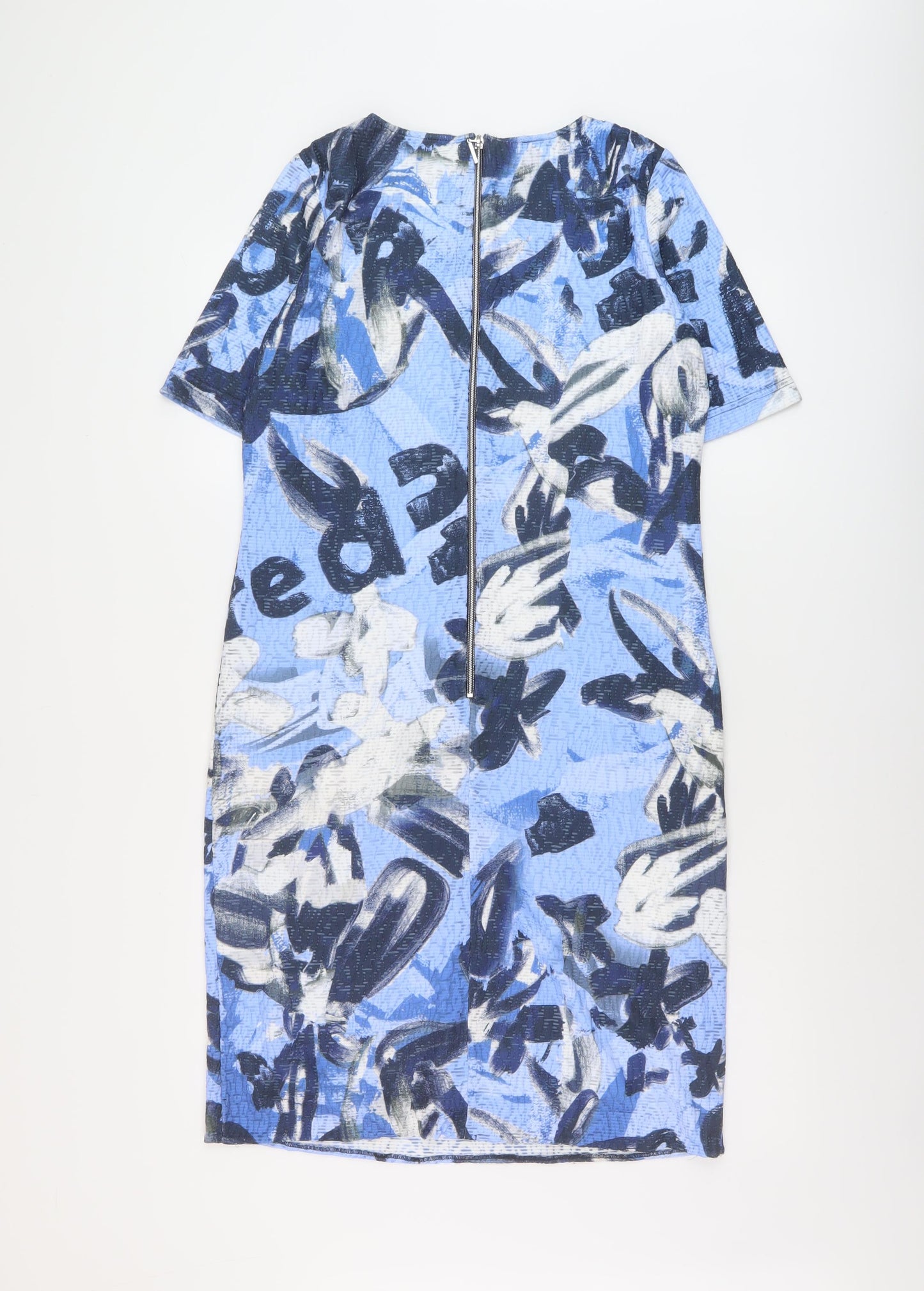 Just White Womens Black Geometric Polyester Sheath Size 8 Round Neck Zip