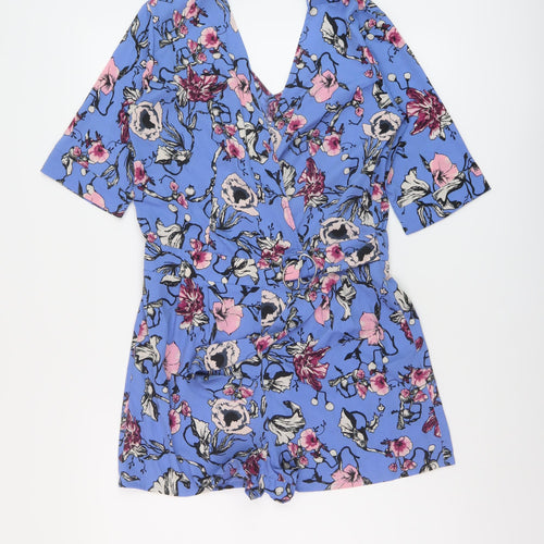Influence Womens Blue Floral Polyester Playsuit One-Piece Size 8 Button