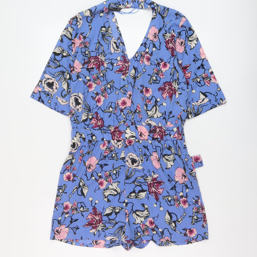 Influence Womens Blue Floral Polyester Playsuit One-Piece Size 8 Button