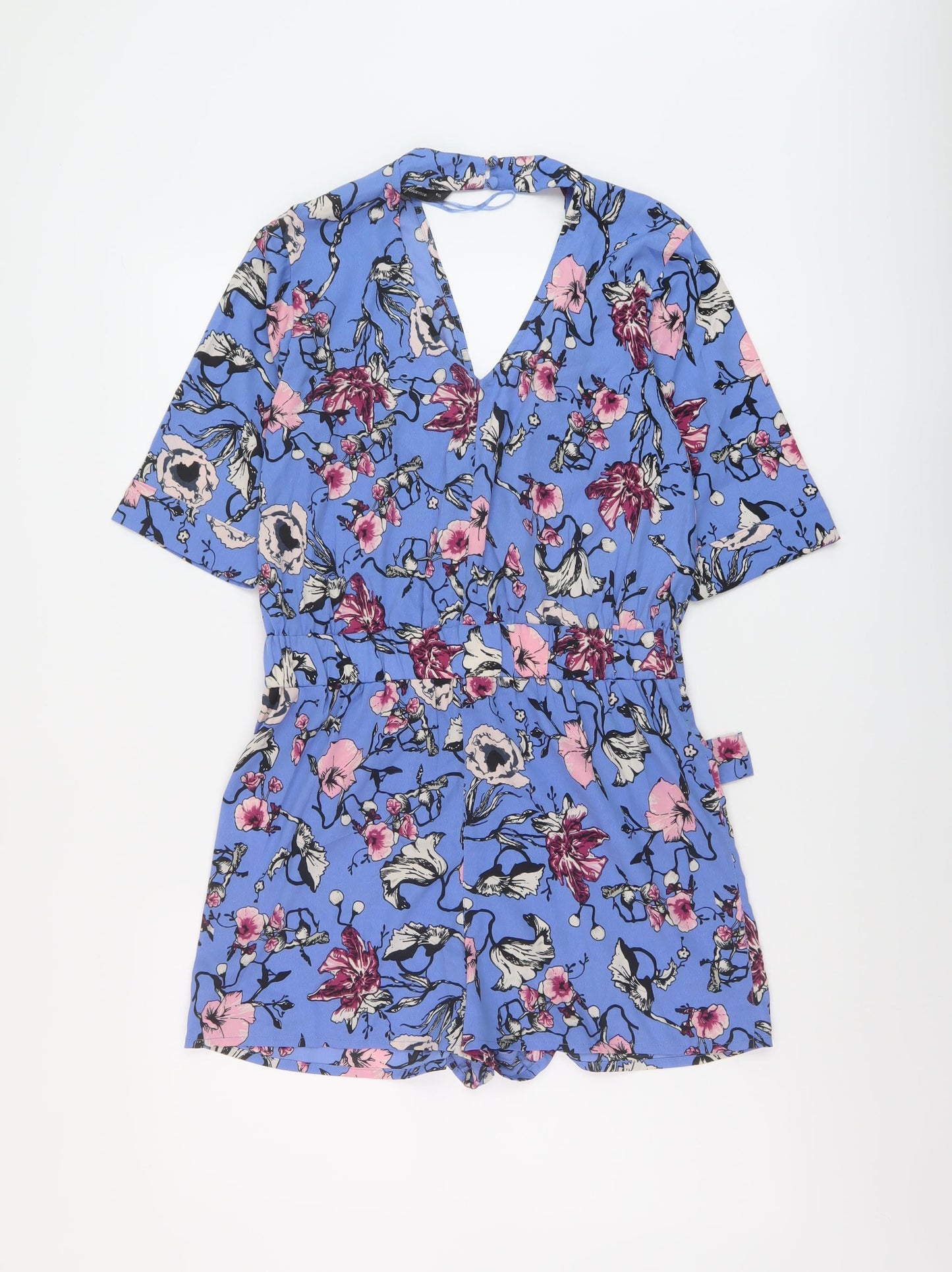 Influence Womens Blue Floral Polyester Playsuit One-Piece Size 8 Button