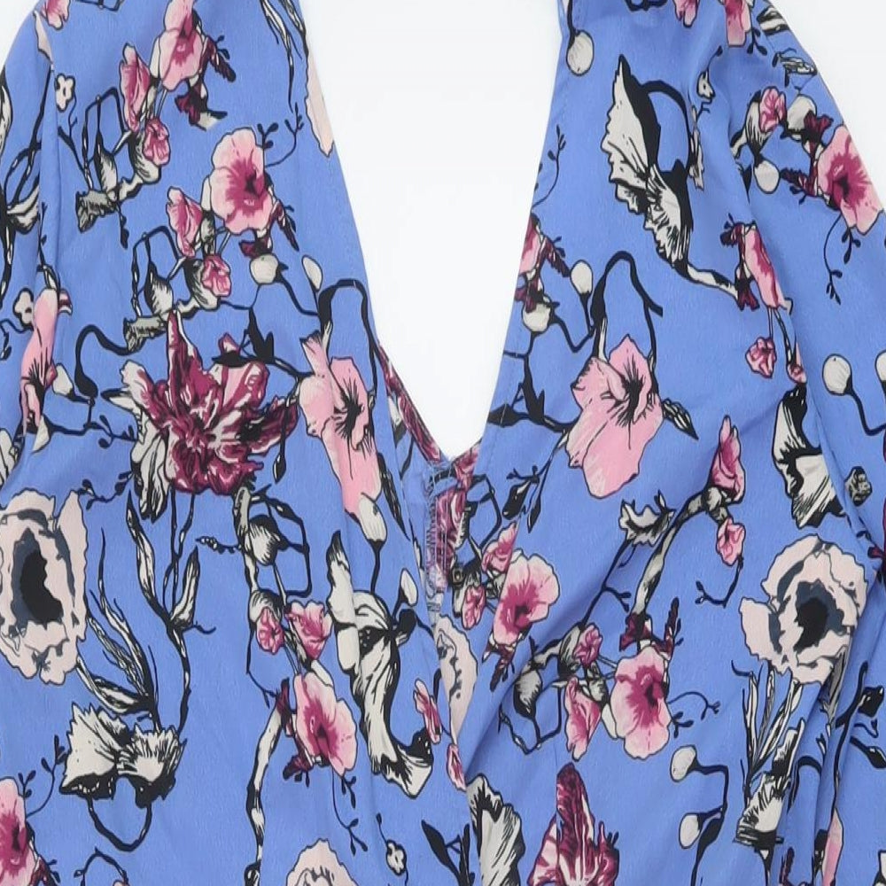Influence Womens Blue Floral Polyester Playsuit One-Piece Size 8 Button